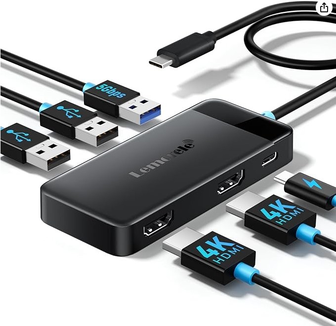 Lemorele Docking Station Dual Monitor, 6 in 1 USB C Hub 2*HDMI Adapter 4K